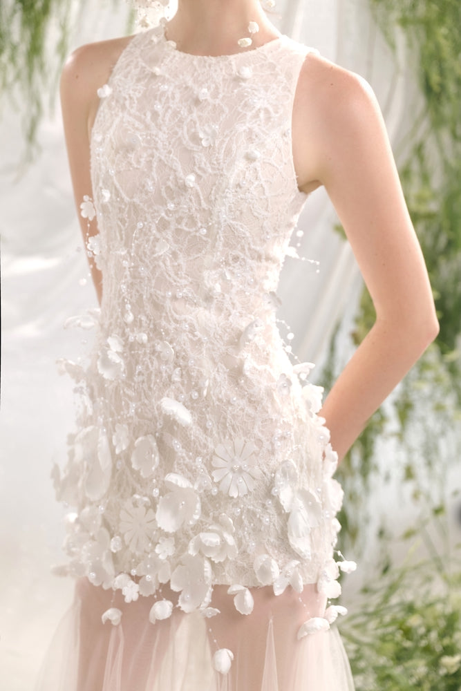 Flarin Mermaid Flower Applique Lace Floor Length Dress