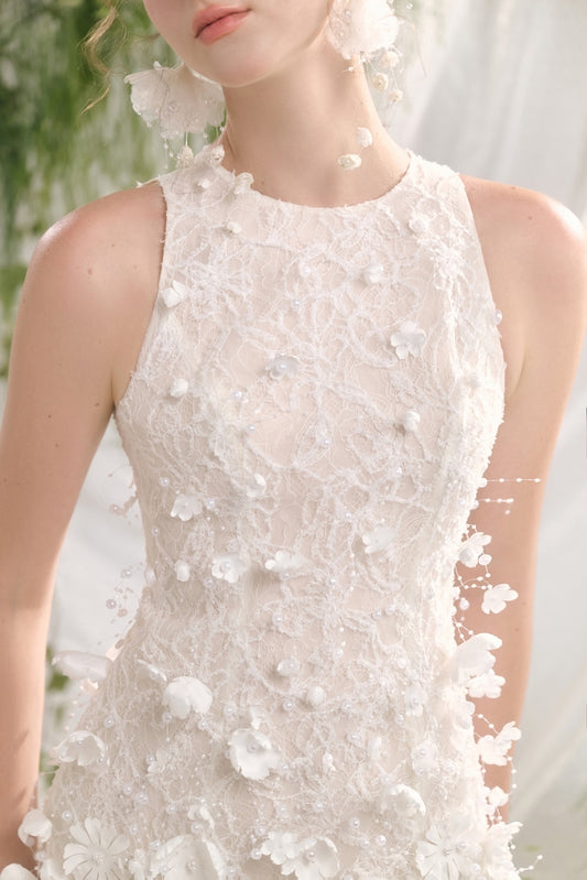 Flarin Mermaid Flower Applique Lace Floor Length Dress