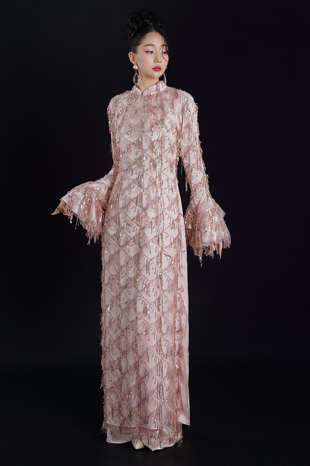 Yen Nhi Straight Wide Leg Silk Floor Length Pants