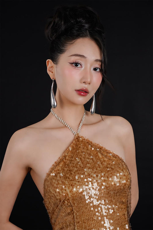 Yen Kim A-line Sleeveless Mesh Sequin Floor Length Ao Dai Set