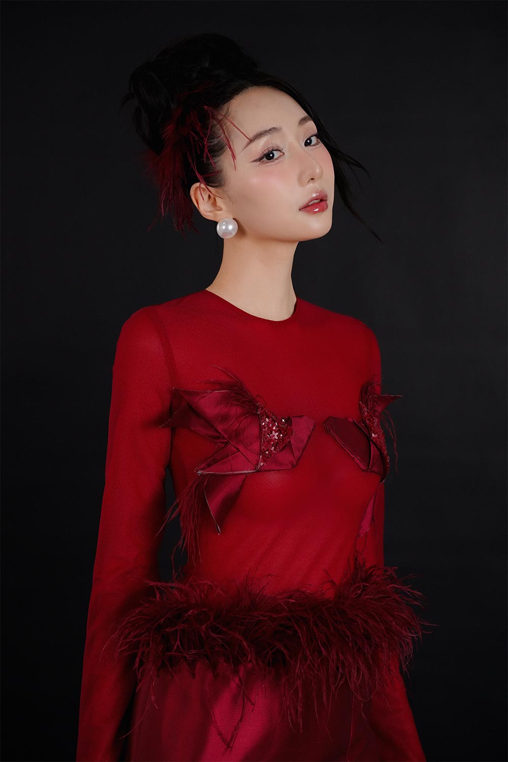 Women's Swallow A-Line Jewel Neck Spandex Taffeta Maxi Dress S/M/L/Customize Red/Black Mean Blvd Red / L