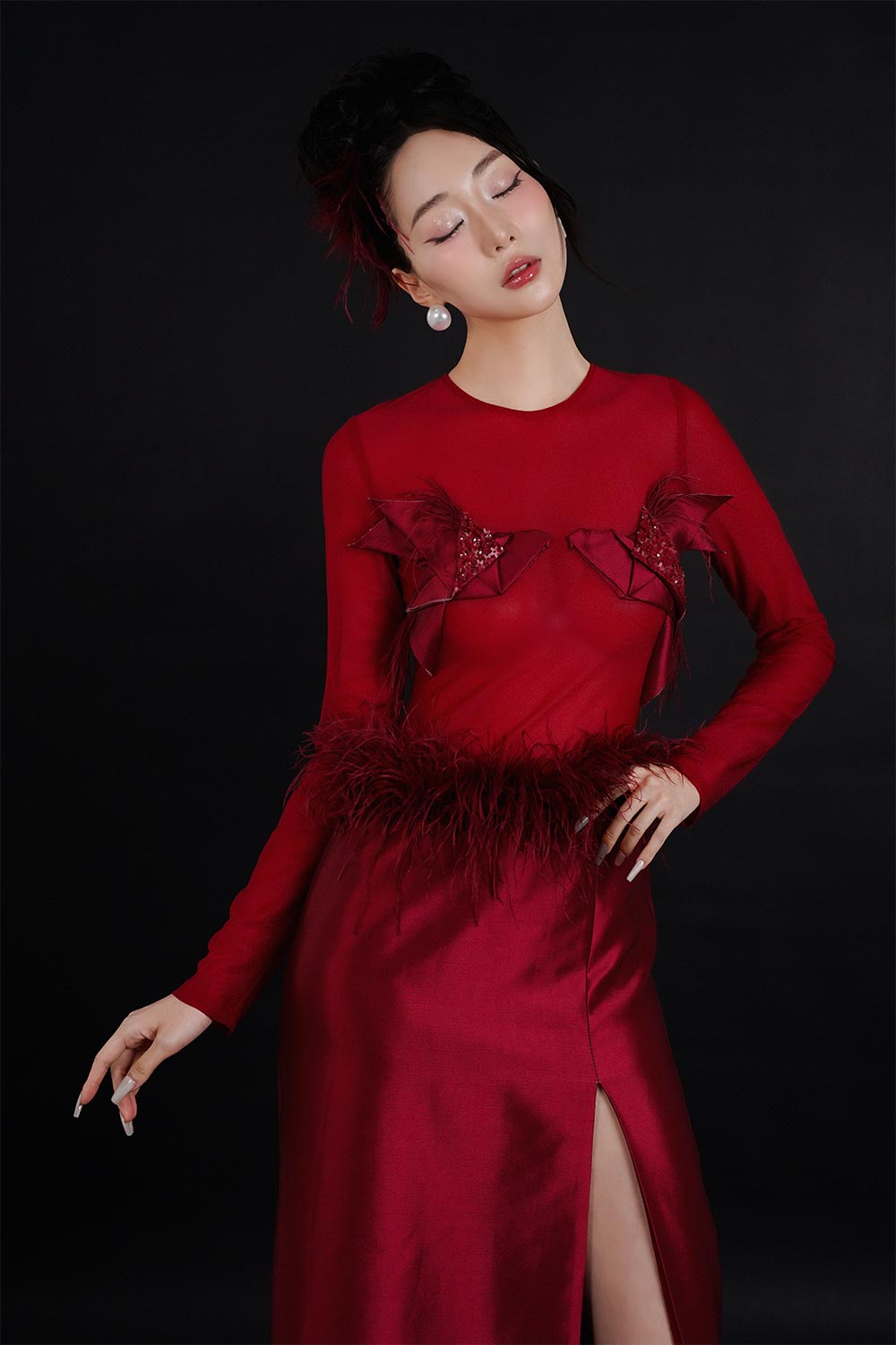 Swallow A-line Jewel Neck Spandex Taffeta Maxi Dress