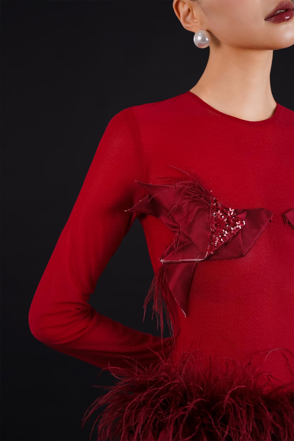 Swallow A-line Jewel Neck Spandex Taffeta Maxi Dress