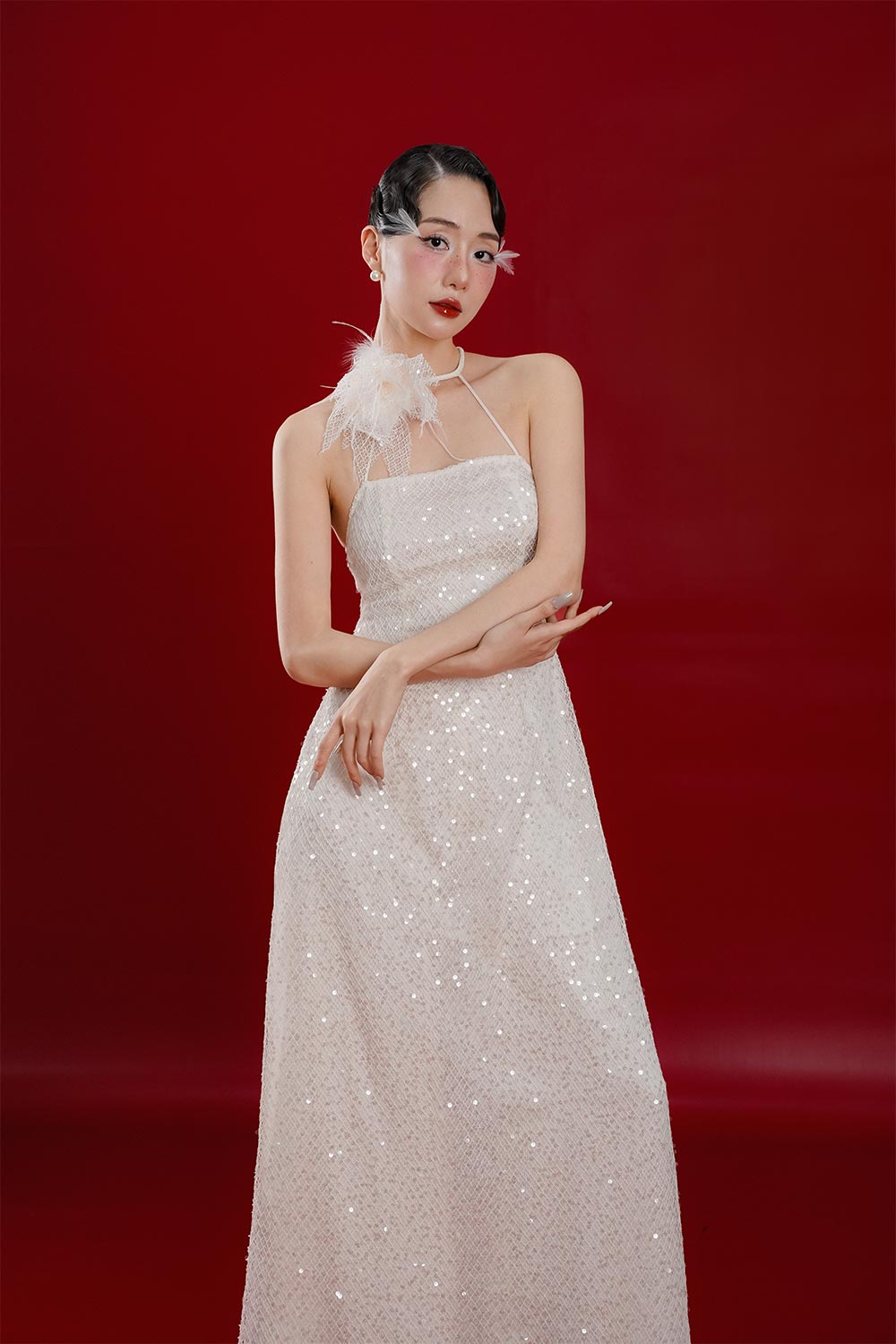 white mesh sequin dress White Sequin Mesh Midi Dress | Elegant and Formal