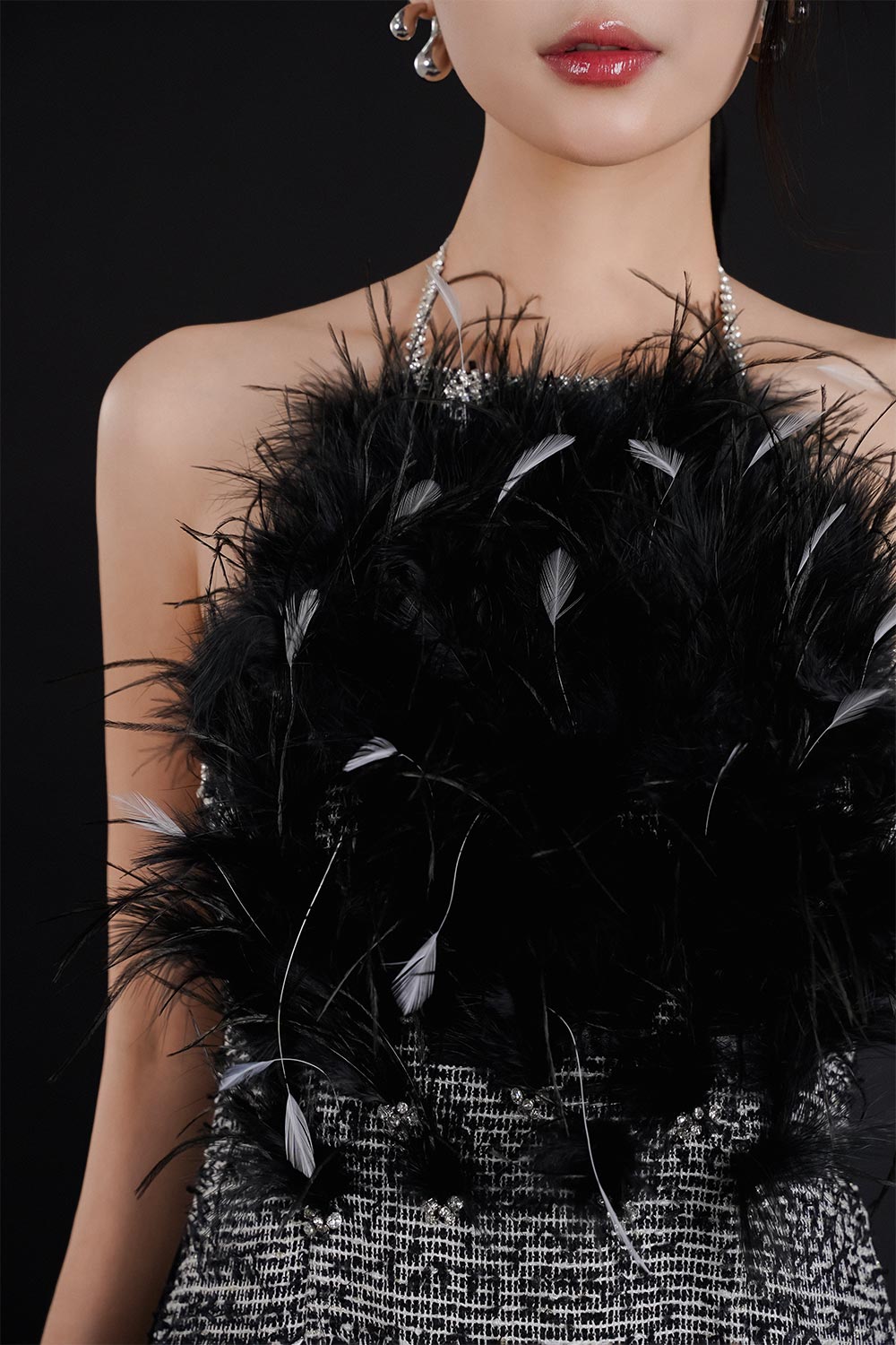 Yen Vu A-line Halter Neck Tweed Floor Length Ao Dai Set