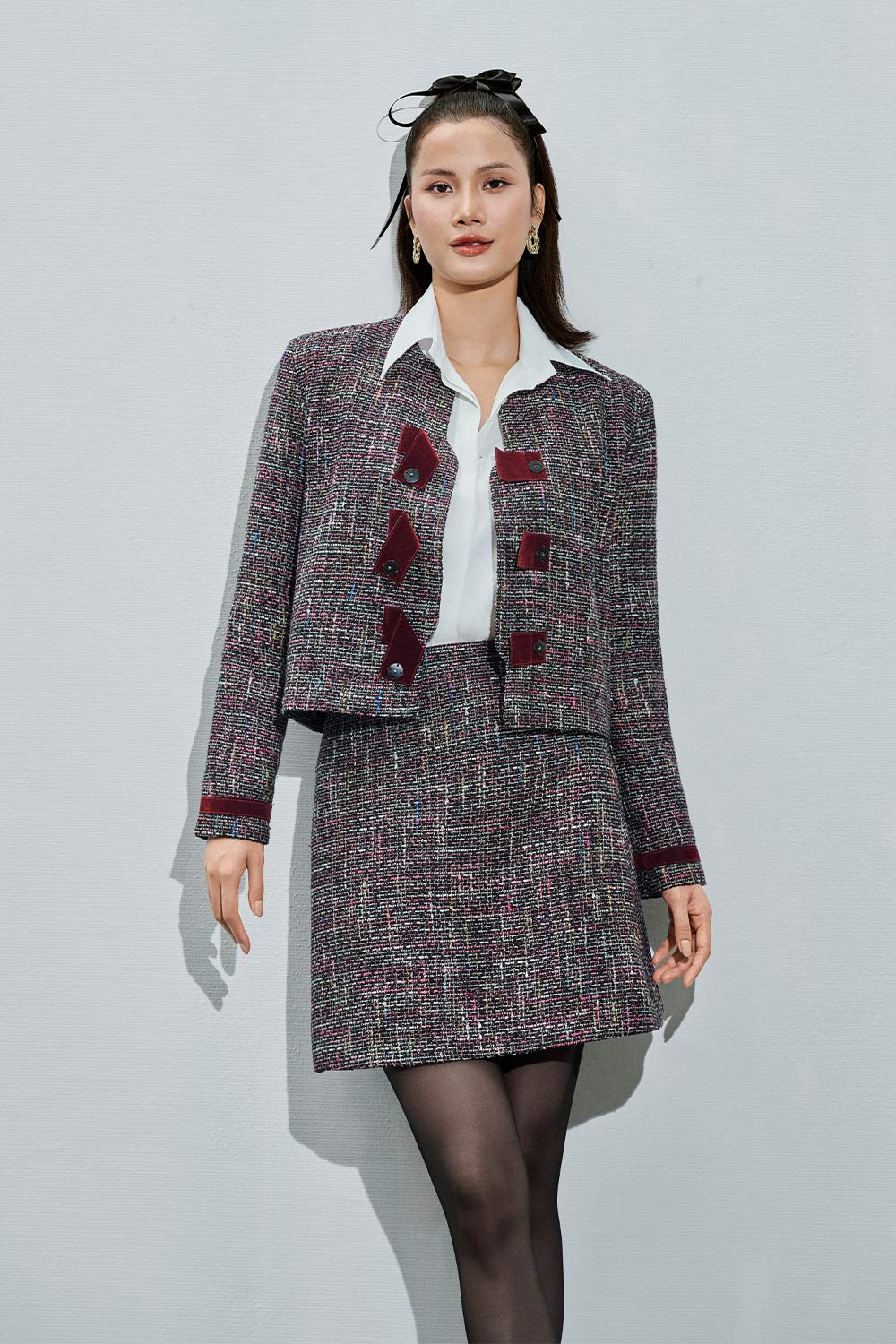 Carmen A-line High Waist Tweed Mini Skirt