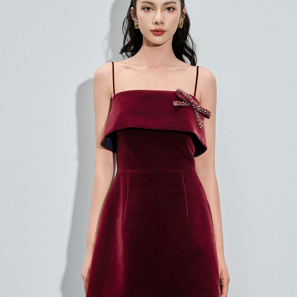 Cali A-line Camisole Velvet Mini Dress
