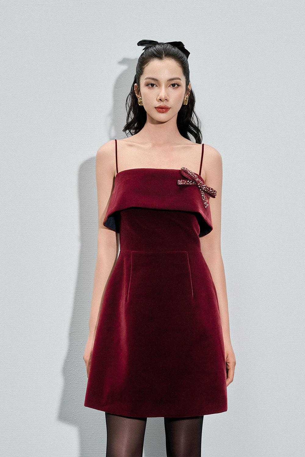 Women's Cali A-line Camisole Velvet Mini Dress XS/S/M/L/Customize Bordeaux MEAN BLVD Bordeaux / L Women's Cali A-line Camisole Velvet Mini Dress XS/S/M/L/Customize Bordeaux MEAN BLVD Bordeaux / L