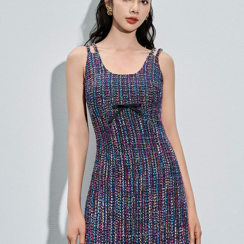 Jaylee A-line Strappy Tweed Mini Dress