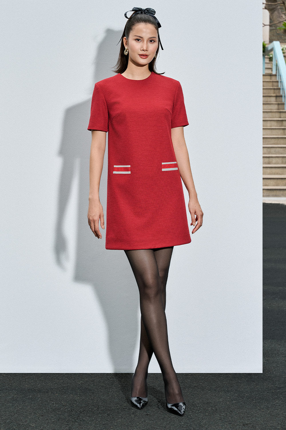 Myra Straight Round Neck Ponte di Roma Mini Dress