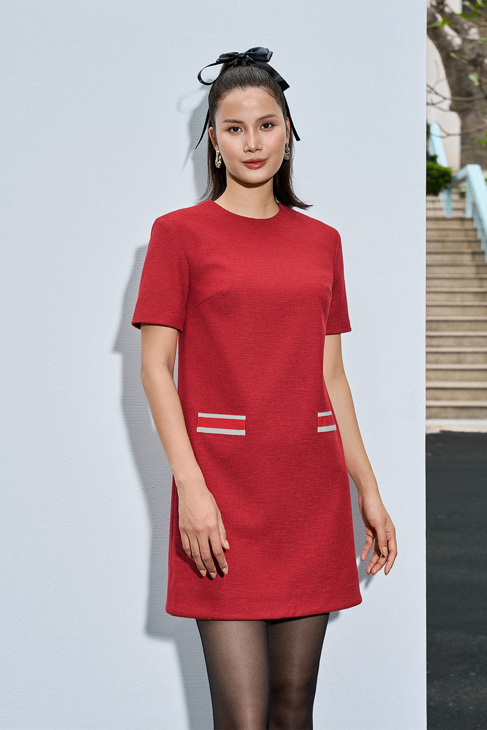 Myra Straight Round Neck Ponte di Roma Mini Dress