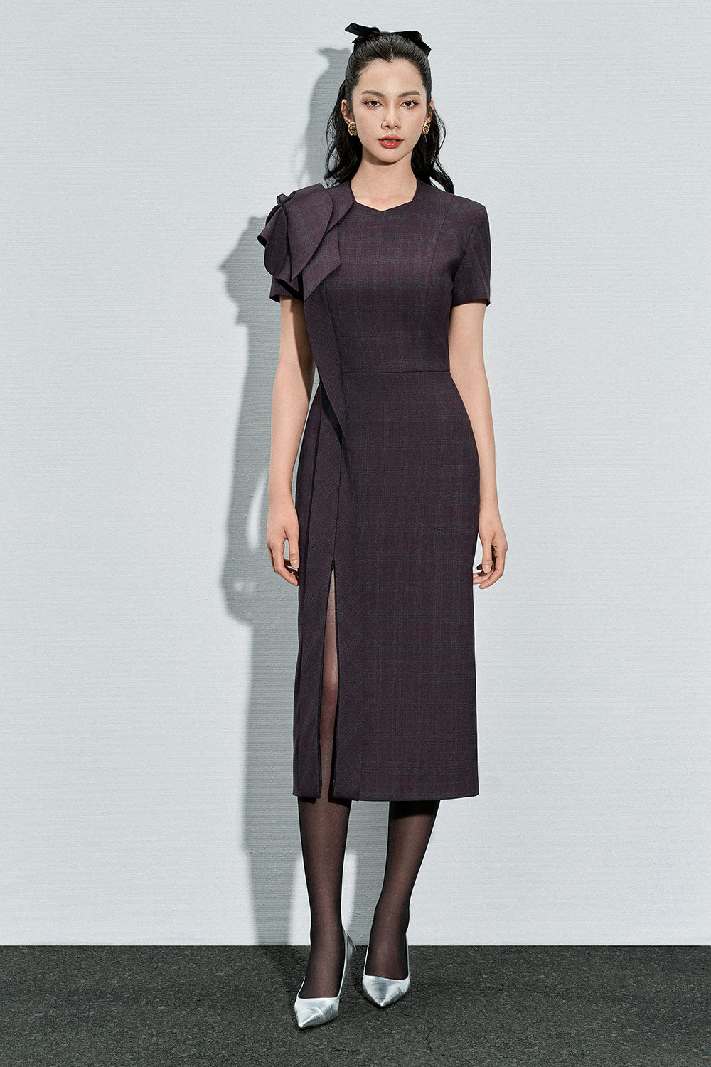 Zola Pencil Side Slit Cotton Poplin Calf Length Dress