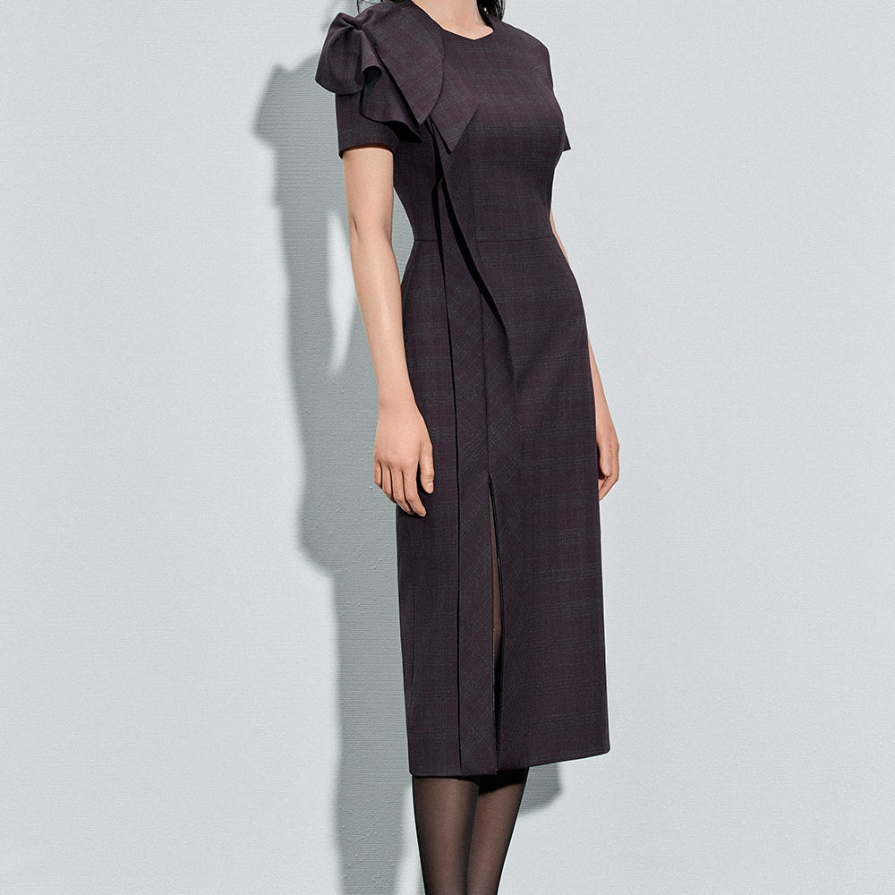Zola Pencil Side Slit Cotton Poplin Calf Length Dress