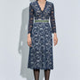 Rhea Sheath Plunge Neck Lace Calf Length Dress