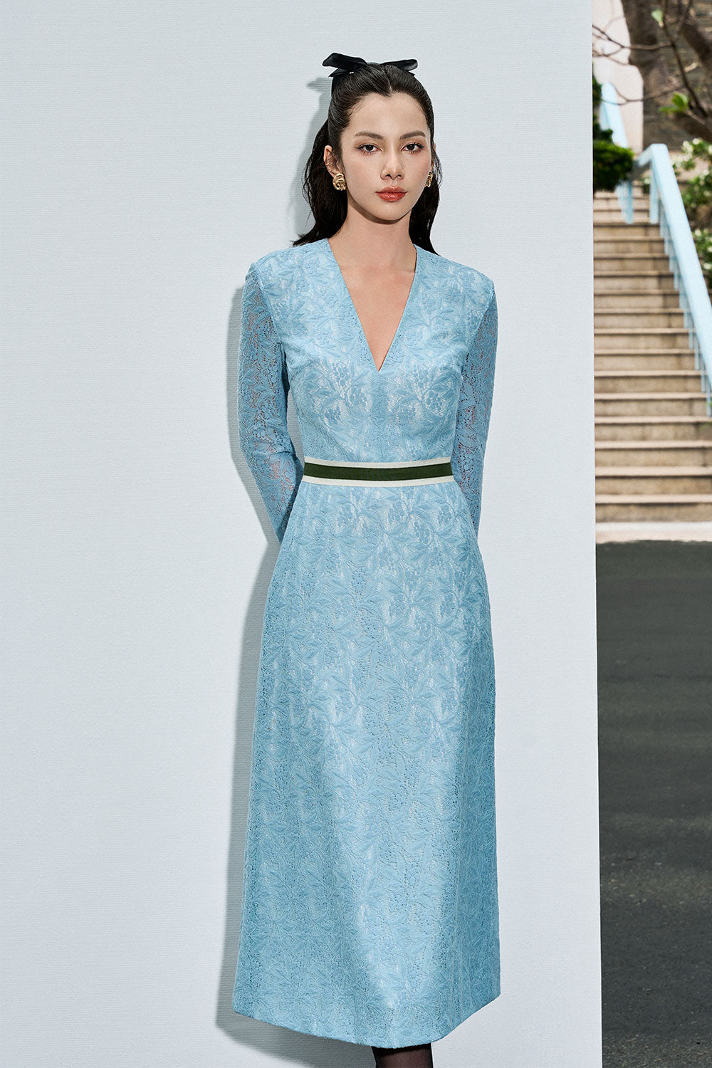 Women's Alexandria Sheath Long Sleeved Lace Midi Dress XS/S/M/L/Customize Blue Radiance Chintz MEAN BLVD M / Blue Radiance / Chintz