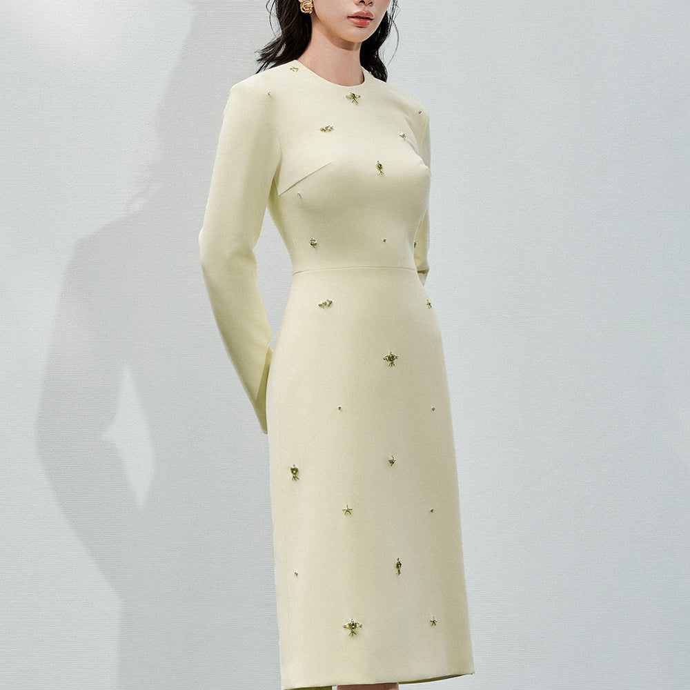 Bellamy Pencil Long Sleeved Wool Below The Knee Dress