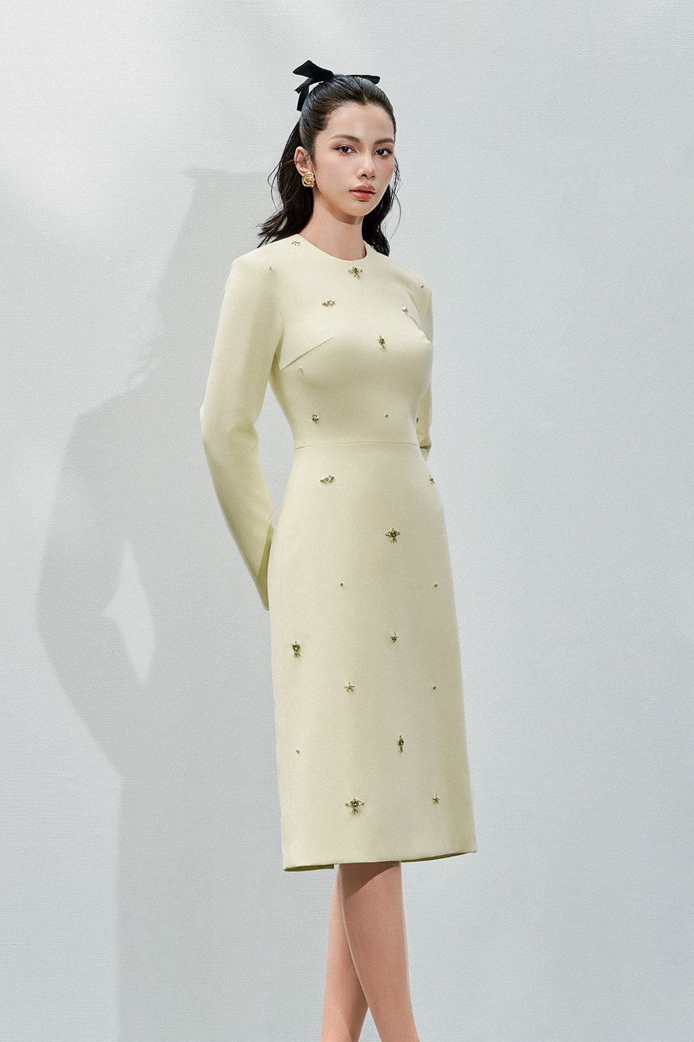 Women's Bellamy Pencil Long Sleeved Wool Below The Knee Dress XS/S/M/L/Customize Vanilla MEAN BLVD Vanilla / Customize Women's Bellamy Pencil Long Sleeved Wool Below The Knee Dress XS/S/M/L/Customize Vanilla MEAN BLVD Vanilla / Customize