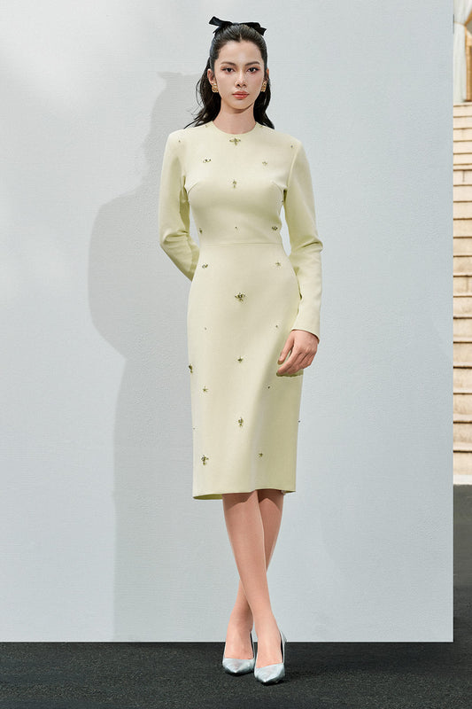 Bellamy Pencil Long Sleeved Wool Below The Knee Dress