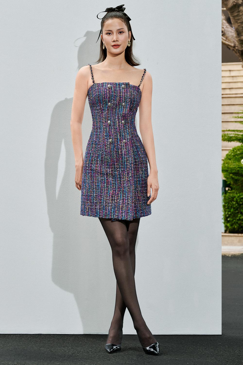 Jazlyn A-line Double Breasted Tweed Mini Dress