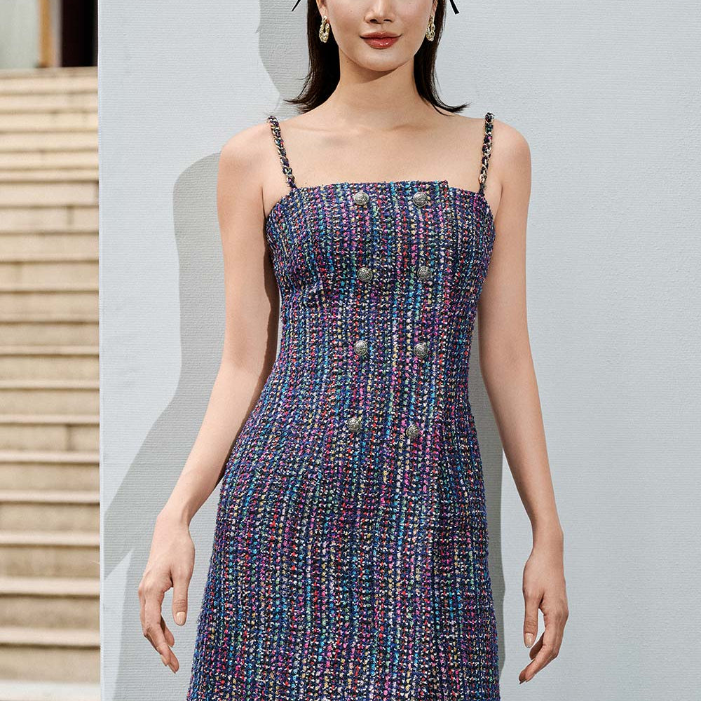 Jazlyn A-line Double Breasted Tweed Mini Dress