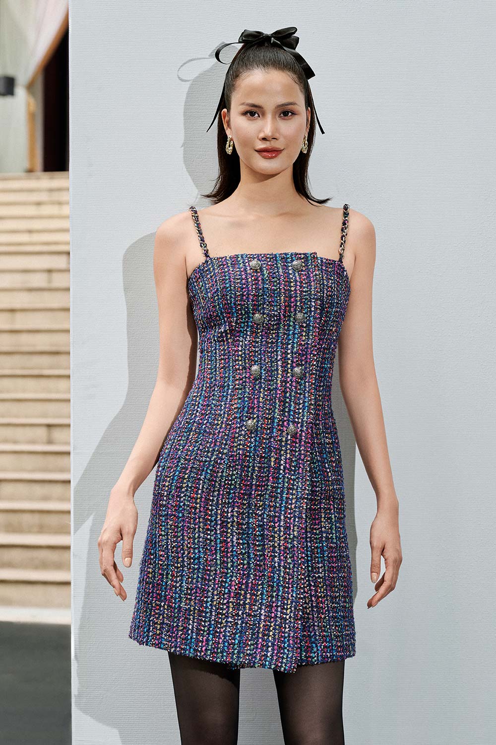 Women's Jazlyn A-line Double Breasted Tweed Mini Dress XS/S/M/L/Customize Pink Navy Patterned MEAN BLVD Women's Jazlyn A-line Double Breasted Tweed Mini Dress XS/S/M/L/Customize Pink Navy Patterned MEAN BLVD