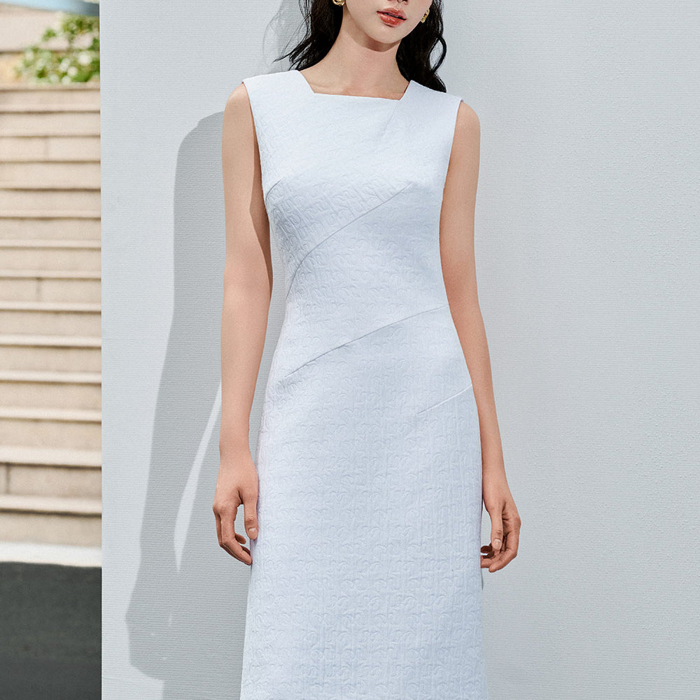 Kaisley Pencil Square Neck Quilted Fabric Knee-length Dress