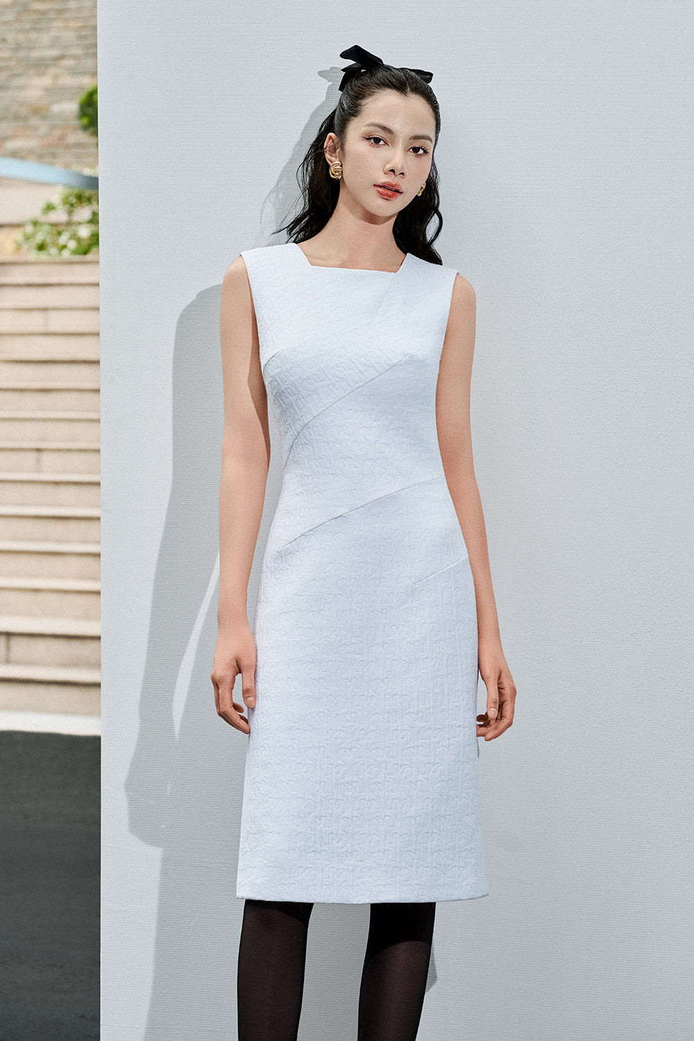 Women's Kaisley Pencil Square Neck Quilted Fabric Knee-length Dress XS/S/M/L/Customize White MEAN BLVD White / XS