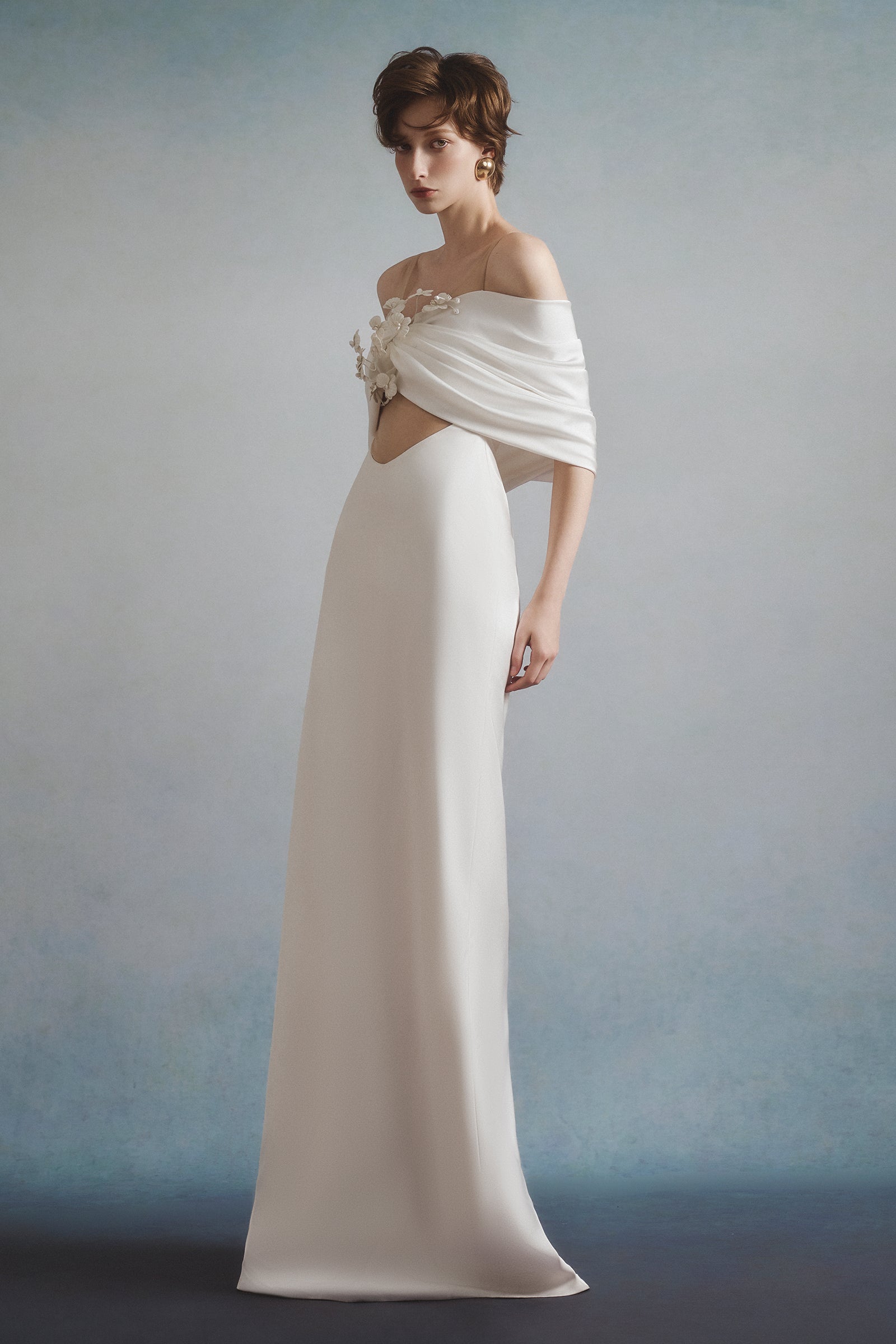 Women's Faded Off-Shoulder Maxi Dress Bone White Customize MEAN BLVD