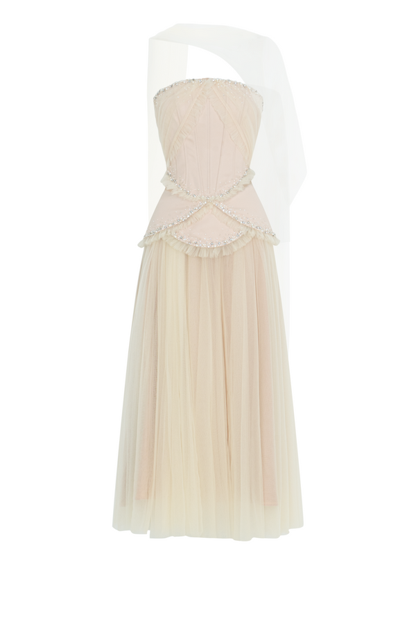 Fayenna Asymmetric Neck Bead Midi Dress - MEAN BLVD