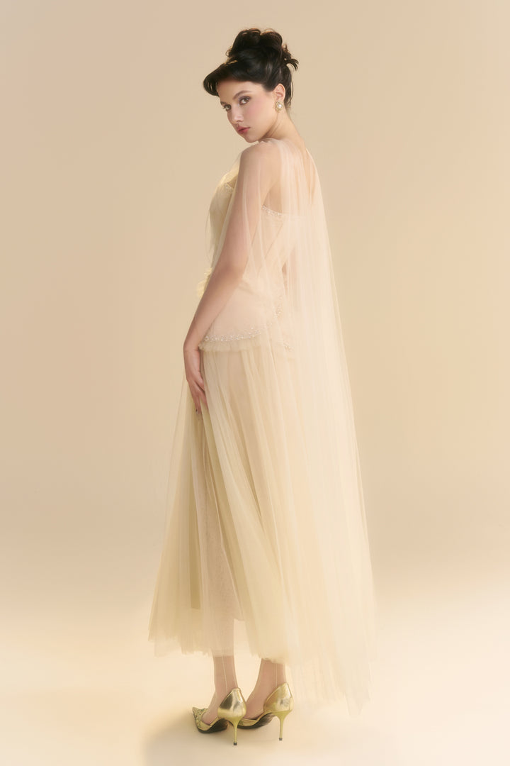 Fayenna Asymmetric Neck Bead Midi Dress - MEAN BLVD