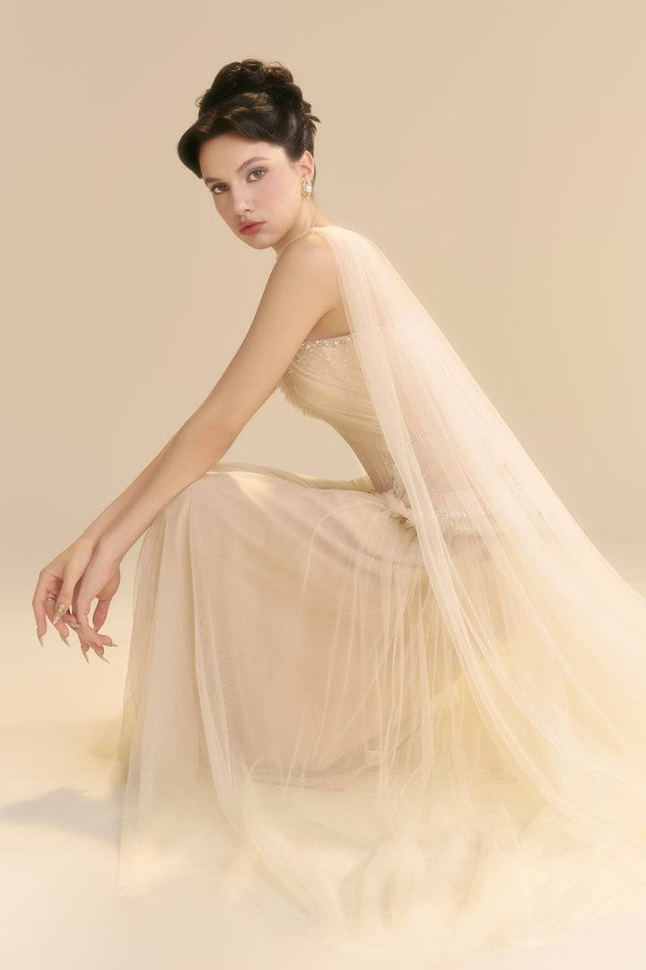 Fayenna Asymmetric Neck Bead Midi Dress - MEAN BLVD