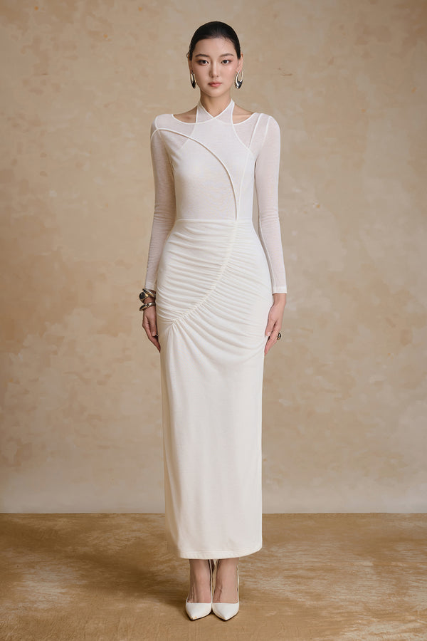 Fiery Asymmetric Neck Gathering Maxi Dress - MEAN BLVD