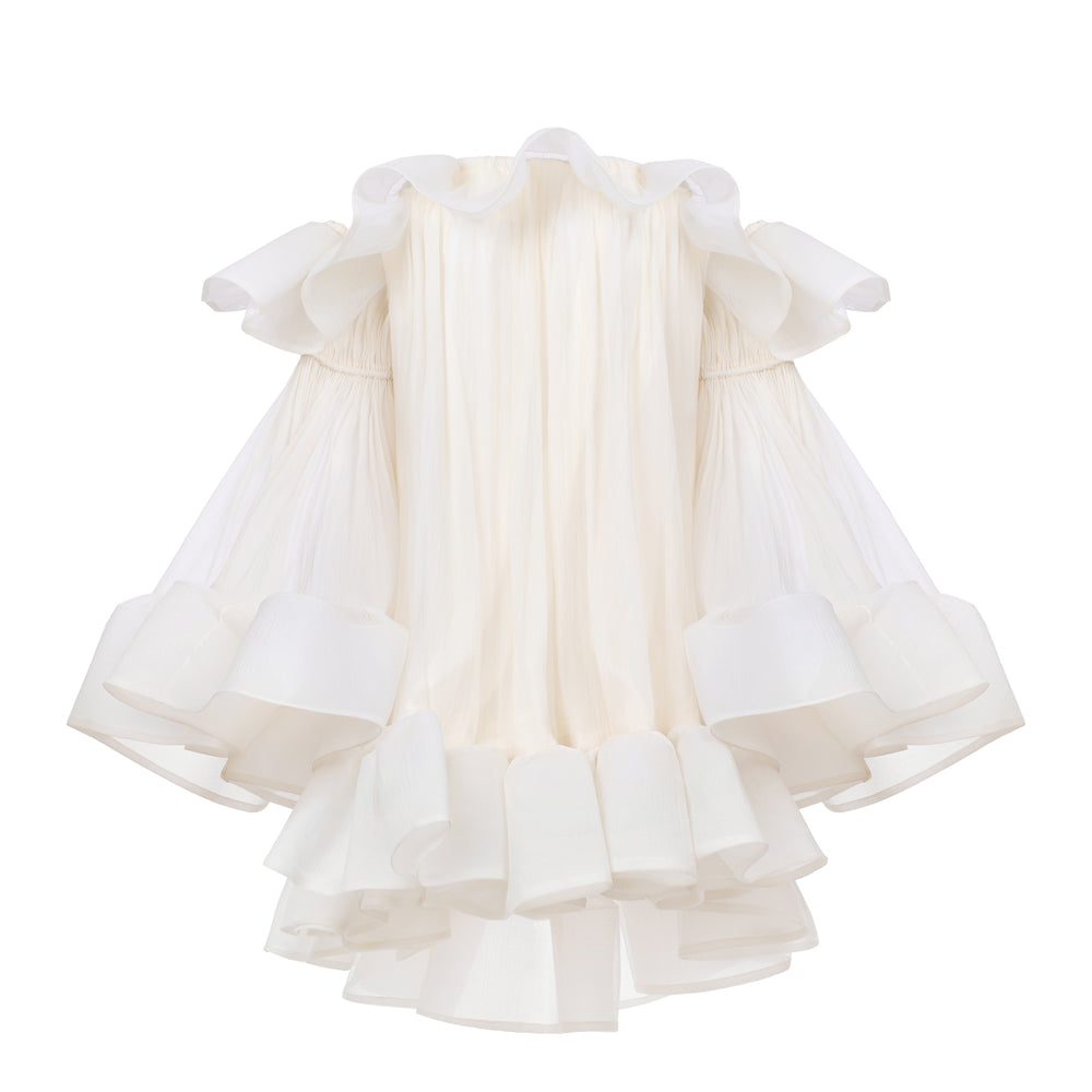Women's Flora Babydoll Ruffle Layer Crinkle Chiffon Mini Dress Freesize Ivory MEAN BLVD Women's Flora Babydoll Ruffle Layer Crinkle Chiffon Mini Dress Freesize Ivory MEAN BLVD