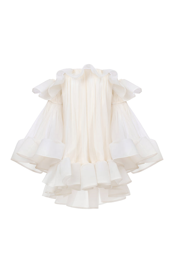 Flora Babydoll Ruffle Layer Crinkle Chiffon Mini Dress