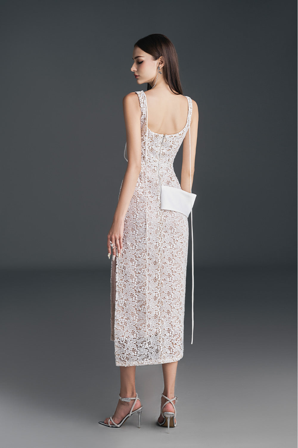 Freya Pencil Ribbon Lace Calf Length Dress