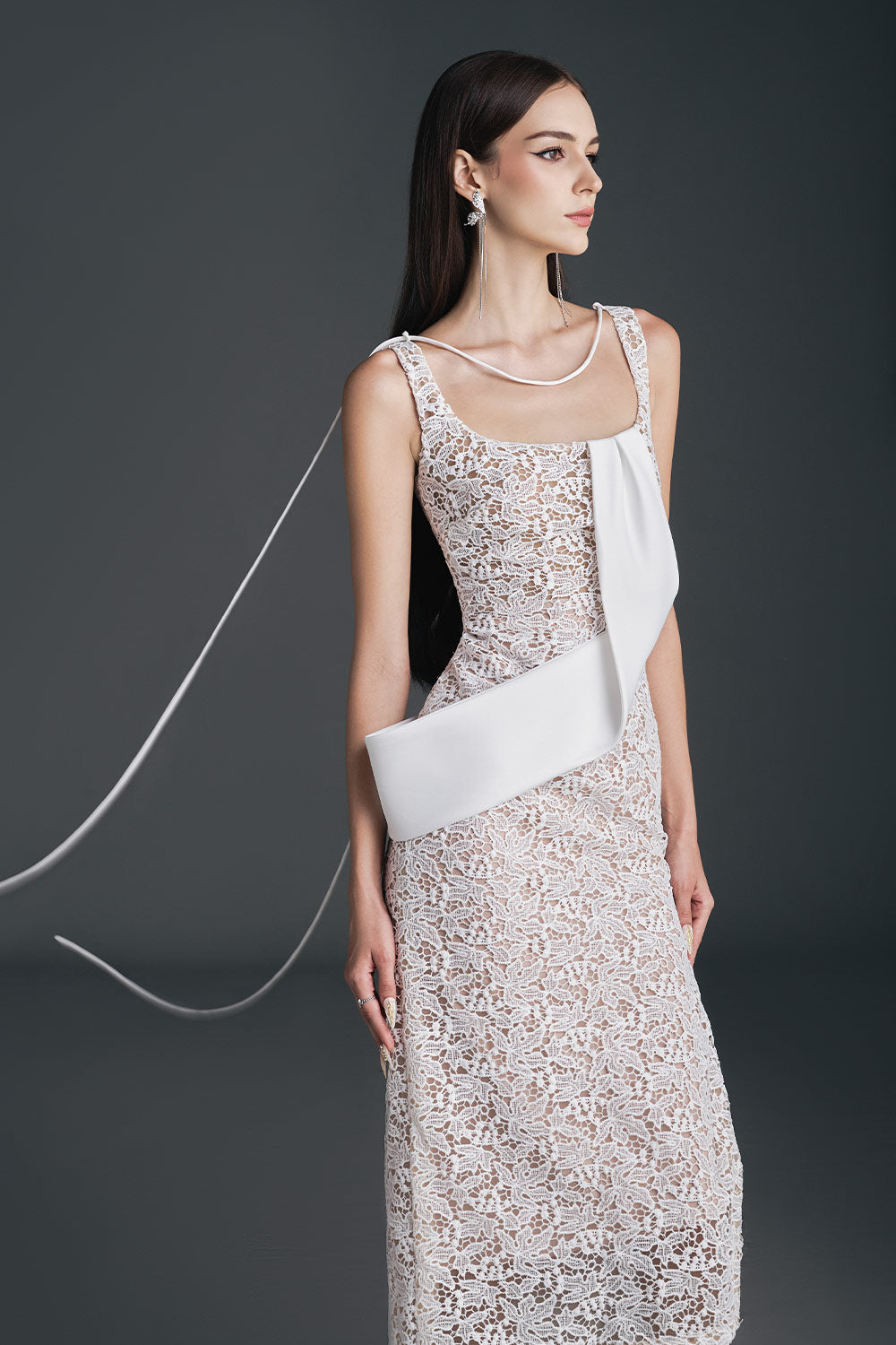 Freya Pencil Ribbon Lace Calf Length Dress