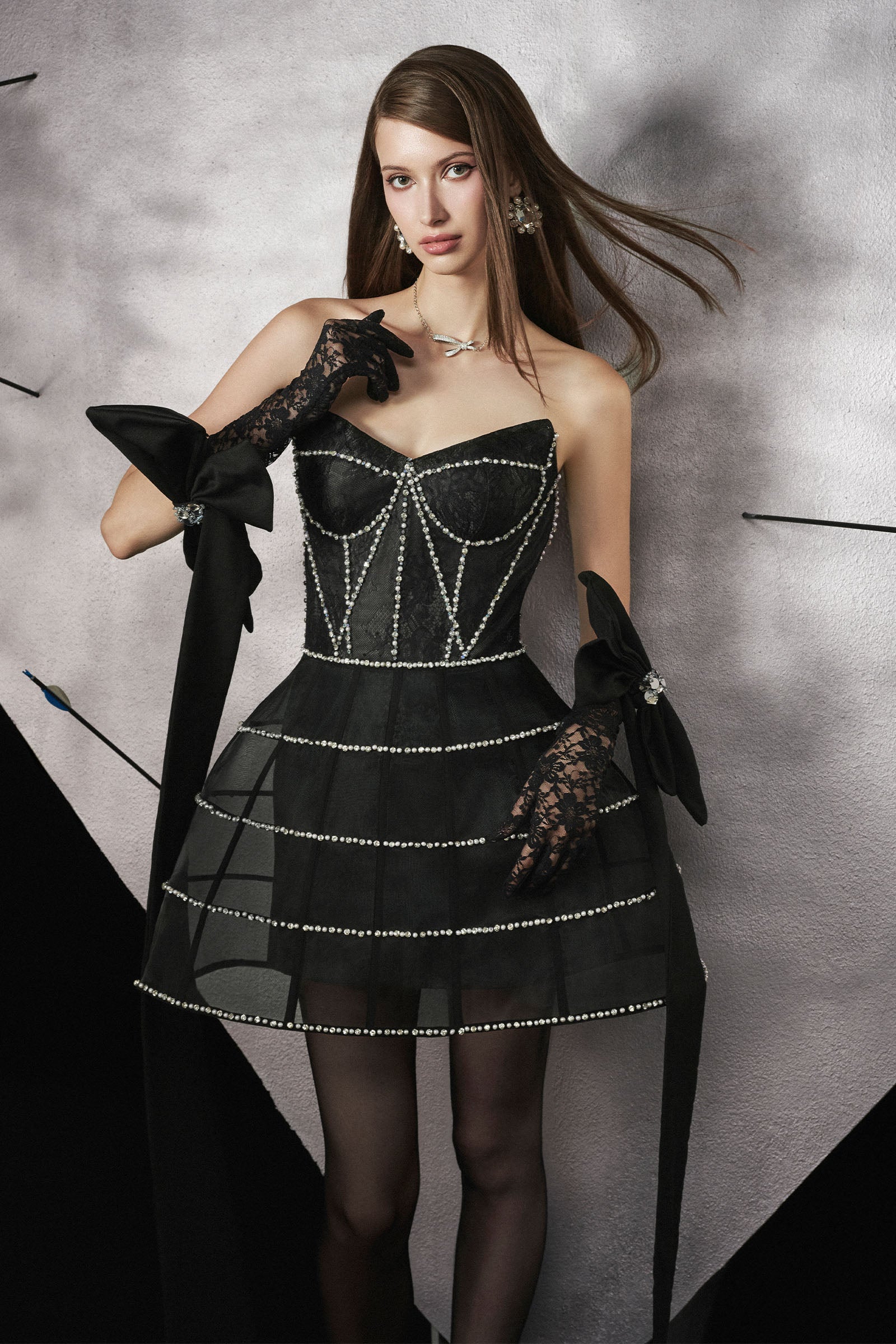 Theresa Rhinestone Mini Dress Black / XL