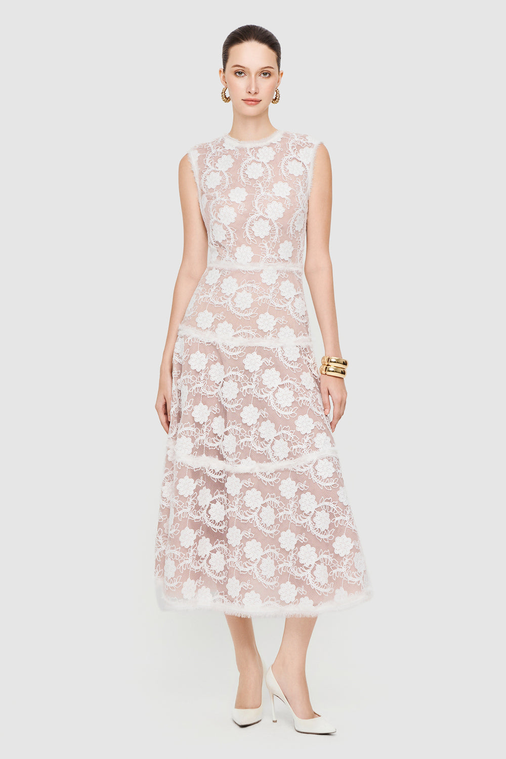 Seraphine Round Neck Lace Midi Dress