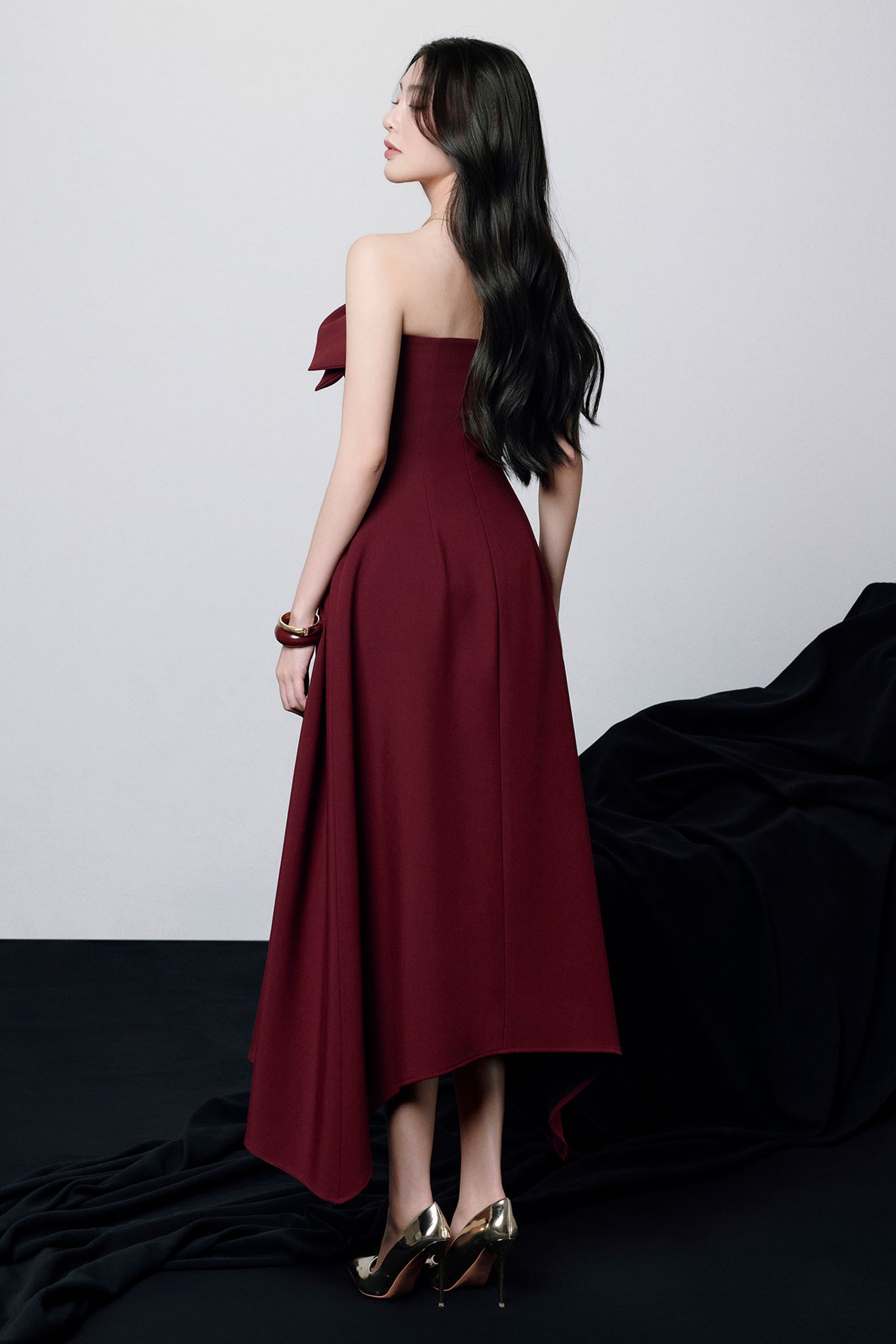 Lenora Straight Across Ruffle Midi Dress