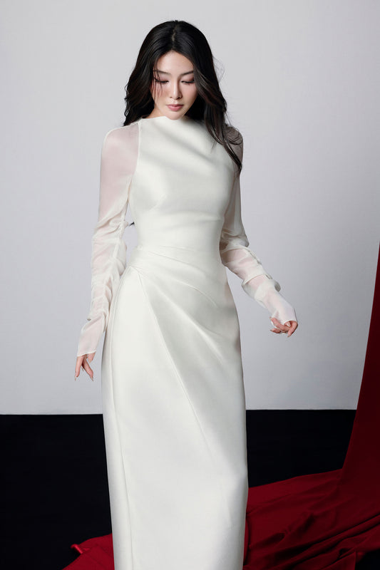 Zeta Boat Neck Gathering Midi Dress