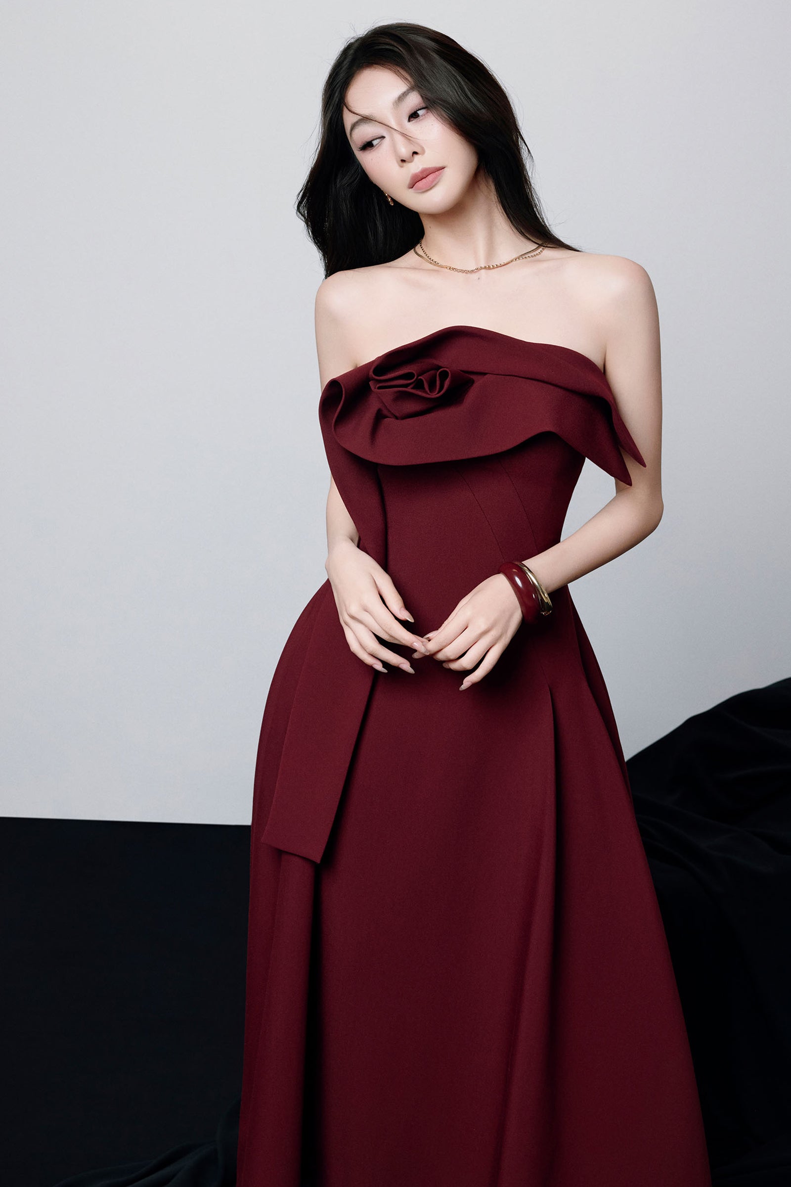 Lenora Straight Across Ruffle Midi Dress