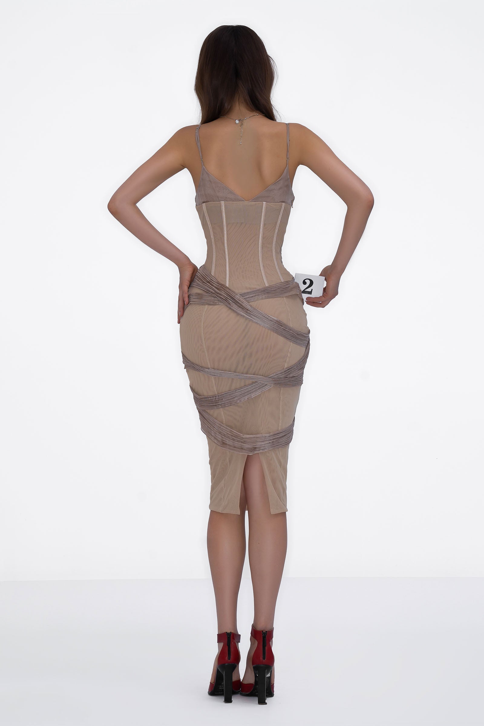 Women's Luce Bodycon Midi Dress Taupe XS/S/M/L/Customize MEAN BLVD, Taupe / XS Women's Luce Bodycon Midi Dress Taupe XS/S/M/L/Customize MEAN BLVD, Taupe / XS