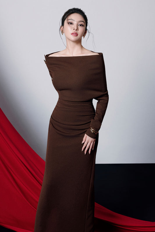 Alita Off-Shoulder Button Maxi Dress