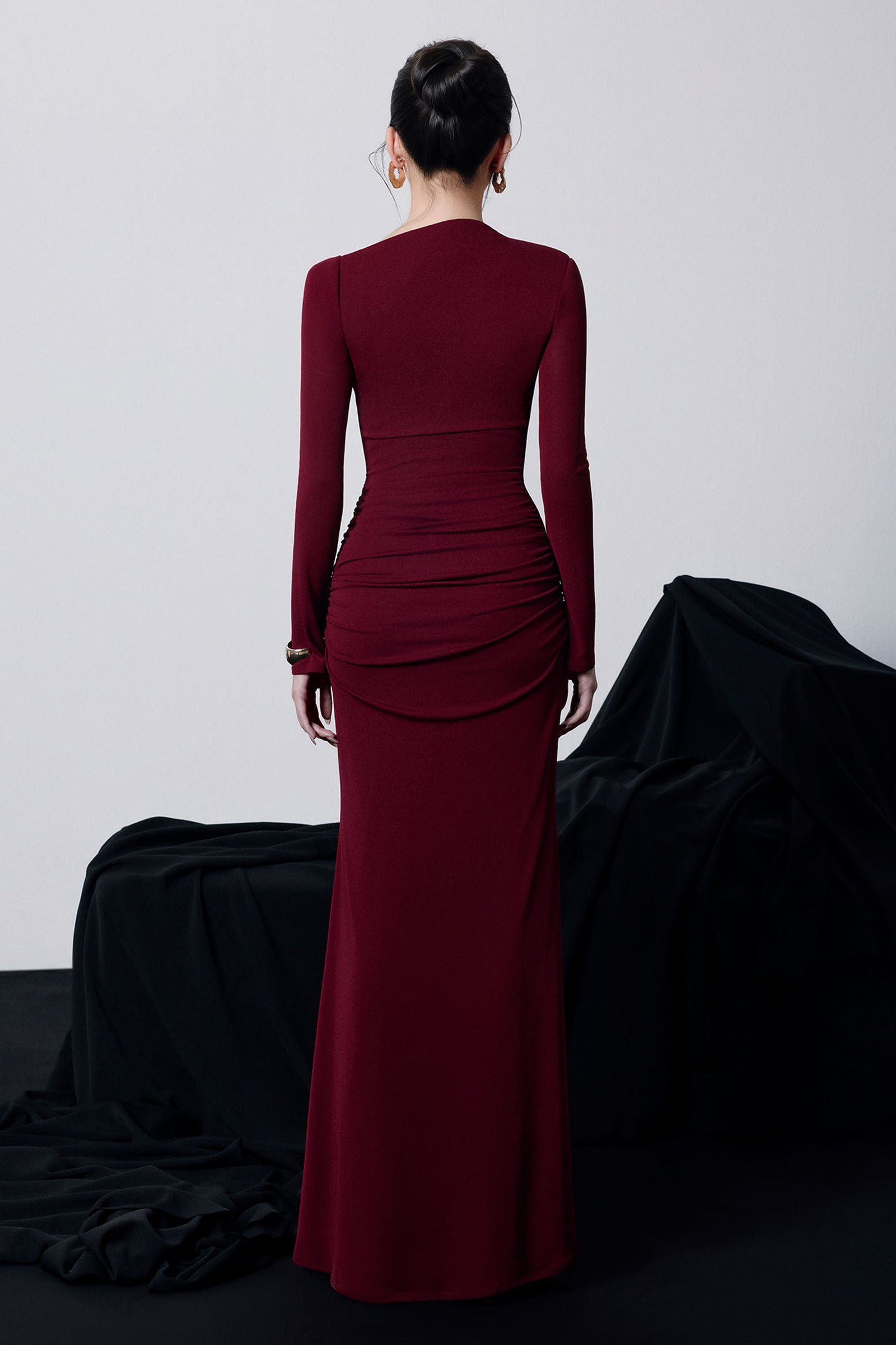 Melanie Asymmeytric Neck Ribbon Maxi Dress