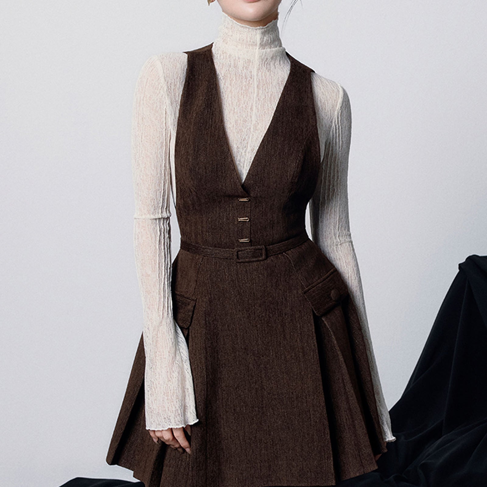 Asteria V-Neck Pleated Mini Dress