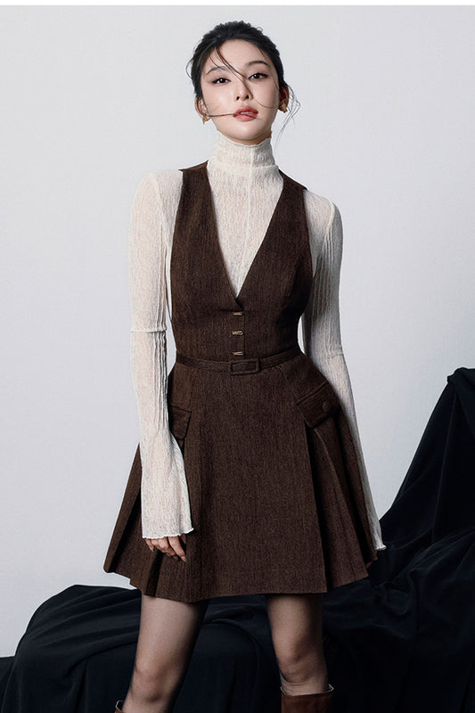 Asteria V-Neck Pleated Mini Dress