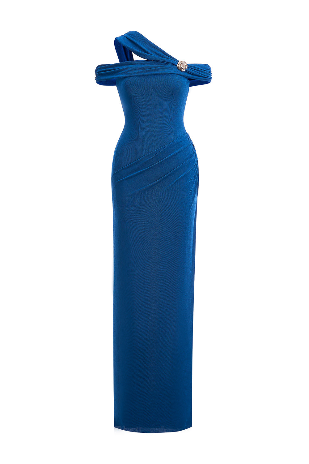 Plumeria Sheath Cold Shoulder Sleeved Elastic Cotton Floor Length Dress