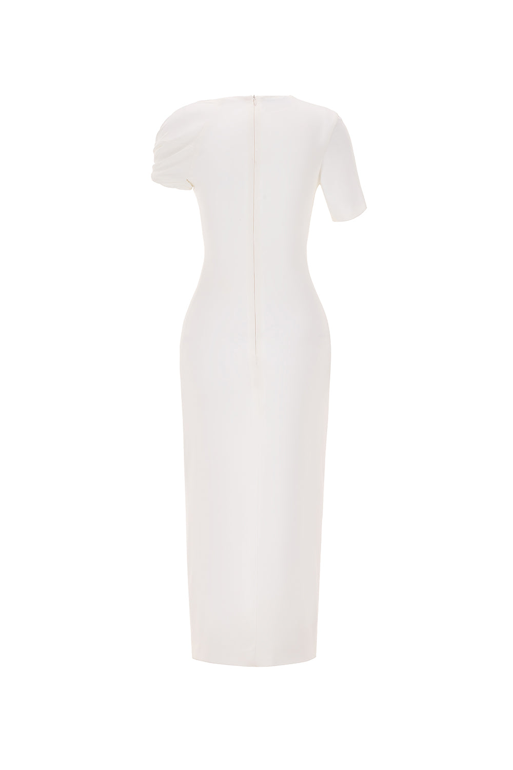 Jade Sheath Asymmetric Neck Viscose Midi Dress