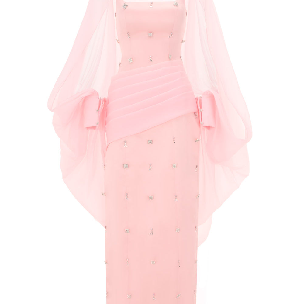 Sylvia Sheath Square Neck Twill Floor Length Dress
