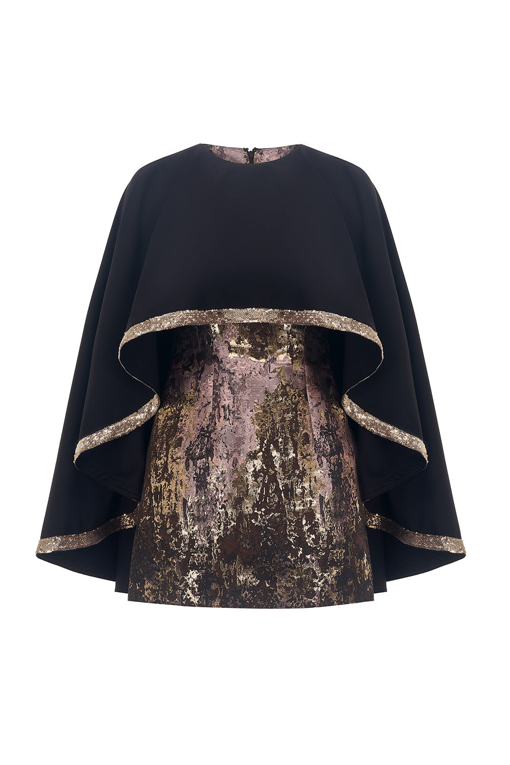 Tinsel Cape Jewel Neck Wool Cotton Mini Dress